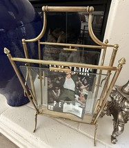 Neo Classical Vintage BRASS Magazine Rack Stand Clear Glass 1950’s Maiso... - $10,149.46 MXN