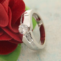 1.7Ct Round Cz Diamond Bezel Solitaire Men&#39;s Wedding Ring in 925 Silver Size 10 - £59.82 GBP