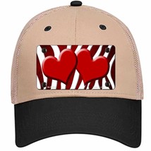 Red White Zebra Hearts Oil Rubbed Novelty Khaki Mesh License Plate Hat - £23.53 GBP