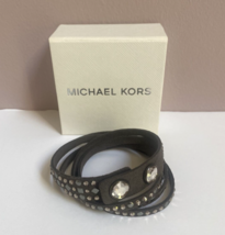 Michael Kors Bracelet Double Wrap Dark Gray Leather Jeweled Snap J3 - $40.09