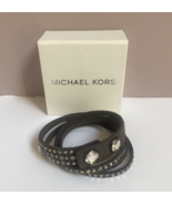 Michael Kors Bracelet Double Wrap Dark Gray Leather Jeweled Snap J3 - £31.54 GBP