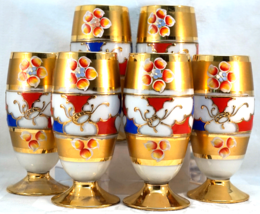 6 Goblets Moser White Opaline with Raised Enamel and Lots of Gilding Rare - £316.39 GBP