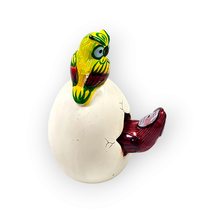 Hatched Egg Pottery Bird Yellow Owl Red Parrot Mexico Hand Painted Signe... - $14.83