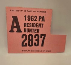 VTG 1962 PENNA Pennsylvania HUNTER RESIDENT Cardboard Hunting License Co... - $7.84
