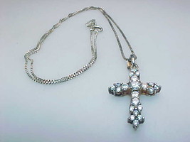Vintage CUBIC ZIRCONIA CROSS PENDANT and NECKLACE in Sterling Silver - S... - $55.00