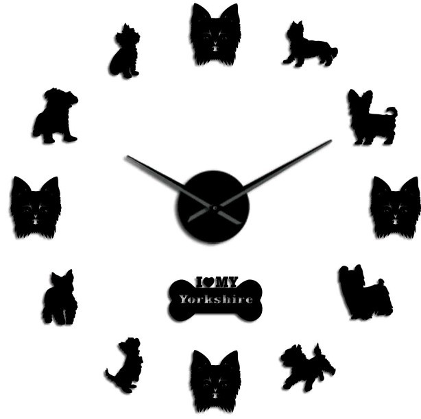 Yorkshire Terrier Pet Dog Giant Frameless DIY Wall Clock Home Room Decor - $22.99+