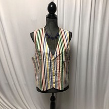 Orvis Vest Womens Size Medium Multicolor Striped Cotton Buttoned Vintage - £14.78 GBP