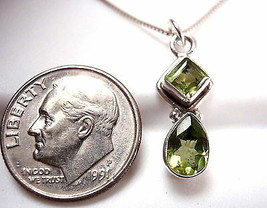 Very Small Faceted Peridot Pendant 925 Sterling Silver Teardrop & Square New - $17.09