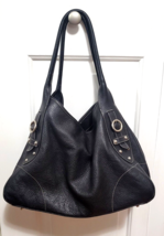 FURLA Large Black Pebbled Leather Hobo Shoulder Bag Silver Hardware - £78.84 GBP