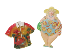 Set Of 2 Ceramic Wall Hangings Beach Theme Decor Parrot Shirt Woman At Beach - £21.79 GBP