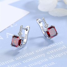 Red Crystal &amp; Cubic Zirconia Princess-Cut Huggie Earrings - £12.01 GBP