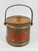 Vintage Sugar Basket Cask Swing Handle Bucket Wood Firkin Cookie Jar - £15.59 GBP