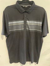 TRAVIS MATHEW Golf Polo Shirt-Black Grey/Blue Stripe S/S Ret$90 Mens Medium - $10.59