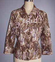 CHICO&#39;S Brown Pink Green Animal Aztec Button Up Linen Cotton Jack - $22.99