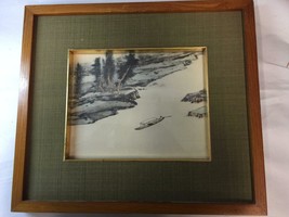 Framed Print Landscape Painting in Style of Old Chinese Masters Boat Water  - £25.71 GBP
