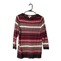 Loft Sweater Womens Large Zig Zag Pattern 3/4 Sleeve 100% Cotton Pullover - £12.70 GBP