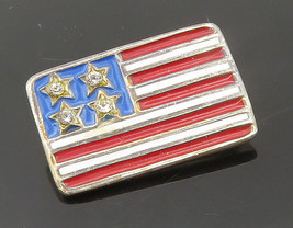 925 Sterling Silver - Vintage Topaz &amp; Enamel American Flag Brooch Pin - BP6053 - £24.19 GBP