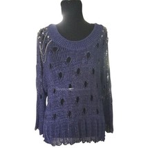 Roberto Cavalli VTG Sweater Designer Open Knit Embellished Sweater Navy ... - £151.52 GBP