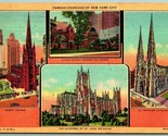 Multiview Churches of New York City NYC NY Linen Postcard I2 - £3.07 GBP