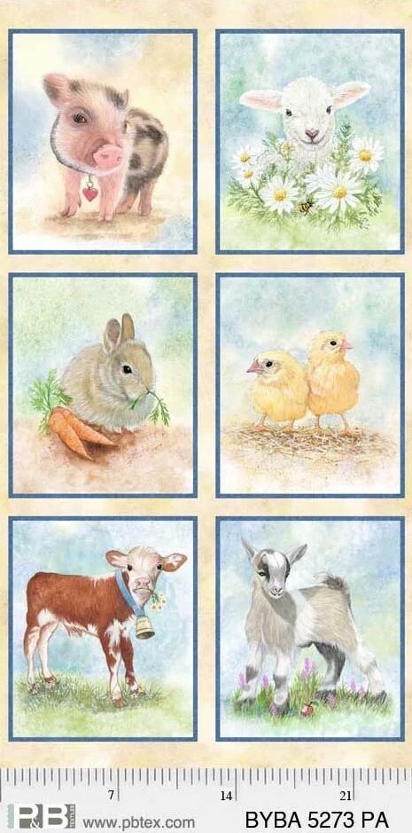 24&quot; X 44&quot; Panel Barnyard Babies Baby Farm Animals Cotton Fabric Panel D4... - $10.63