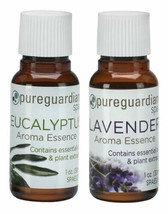 New 2-Pack Pure Guardian Spa Lavender &amp; Eucalyptus Aroma Essences 1 Oz (30 Ml) - £7.82 GBP