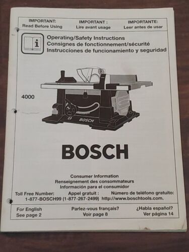 Bosch Table Saw 4000 Opperating Manual - $39.10