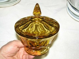 CANDY DISH Vintage Anchor Hocking Gold Carnival Glass Candy Dish w Lid  ... - $17.81