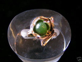 Sterling Silver Rose Bead Jade Bypass Ring Gold Plated - $16.50