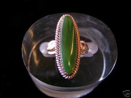 Sterling Silver Elongated Stone Jade Ring Gold Plated - £14.57 GBP