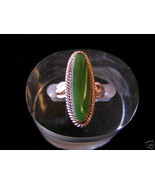 Sterling Silver Elongated Stone Jade Ring Gold Plated - £14.76 GBP