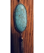Turquoise - tranquility, lab created, elongated necklace with tassel - $578.82 MXN