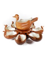 Vintage Teak Monkey Pod Wood Mother Of Pearl Duck Salad Bowl Capiz Shell... - $2,976.83 MXN