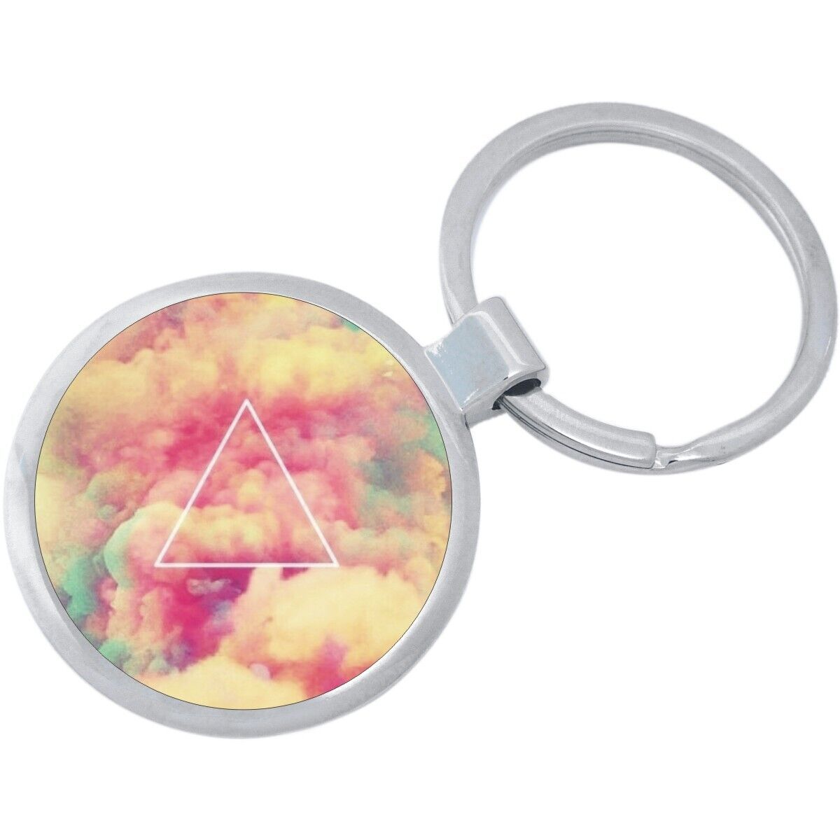 Triangle Colorful Clouds Keychain - Includes 1.25 Inch Loop for Keys or ... - $10.77