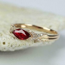 1.20Ct Marquise Cut CZ Garnet Solitaire Wedding Ring 14K Yellow Gold Plated - £113.92 GBP