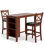 Costway 3PCS Pub Dining Table Set w/ 2 Upholstered Chairs&amp;Storage Shelves - £379.71 GBP