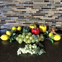 Vintage Artificial Fake Fruit Vegetables Realistic Grapes Lemons Bell Pe... - $17.41