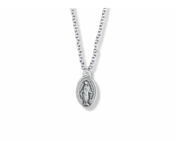 Pewter Oval First Communion Miraculous Medal Necklace And Chain - £31.34 GBP