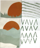 Boho Green Mountain Dish Towel Set of 4 – Abstract Sunrise Sunset Kitche... - $18.99