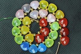 27 piece faceted heart multi color CHALCEDONY briolette beads 11 x 11 mm approx - £55.27 GBP