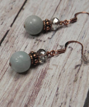 Amazonite Crystal Pierced Earrings Handmade Blue Smoke Copper New - £9.48 GBP