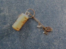 handmade WINE CORK KEY CHAIN w/silver color HORSESHOE white pearls (key 6) - $5.00