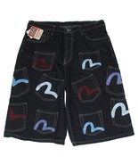 VTG EVISU 19-Pocket Dark Blue Thick Heavy Duty Long Denim Shorts Men&#39;s 3... - $549.99