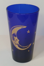 Culver Cobalt Blue Glass Tumbler Moon and Stars Gold Glass 5.88 in. Vint... - $16.78