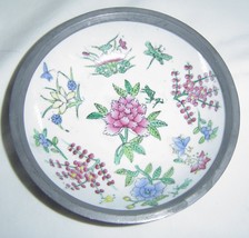  Vintage Japanese Pewter Clad Porcelain Bowl Floral Design  - £13.58 GBP