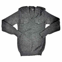 VTG RETRO Dilpasand Wool Sweater Grey V Neck  w/ Epaulettes &amp; Pockets Me... - $87.32