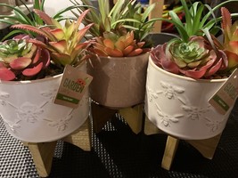 3X Artificial Plants Fake in Pots Mini Faux Grass Home Office Decor US - £22.48 GBP