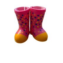 American Girl Wellie Wishers Pink &amp; Yellow Polka Dot Rain Boots For 14.5... - $9.60