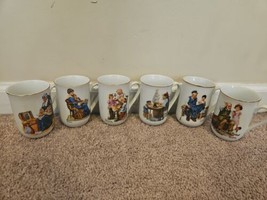 Lot of 6 Norman Rockwell Museum Porcelain Mugs Gold Trim Memories, Toymaker, - £16.69 GBP