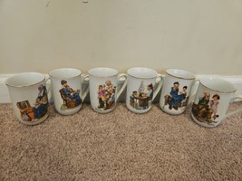 Lot of 6 Norman Rockwell Museum Porcelain Mugs Gold Trim Memories, Toymaker, - £15.62 GBP