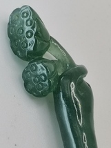 Icy Ice Bluish Green Natural Jadeite Jade Fox Lotus Pod Hair Pin # 43.70 carat - £627.33 GBP